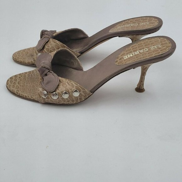 Liz Carine Snakeprint Leather Open Toe Studded Bow Kitten Heel Size 36.5… - Picture 3 of 12